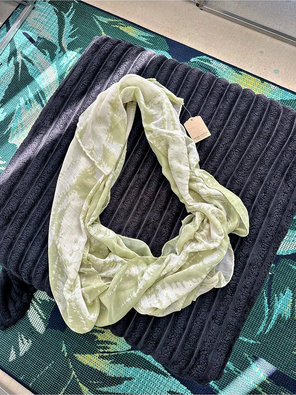 Mark Ashton Floral Scarf in Green & White NWT